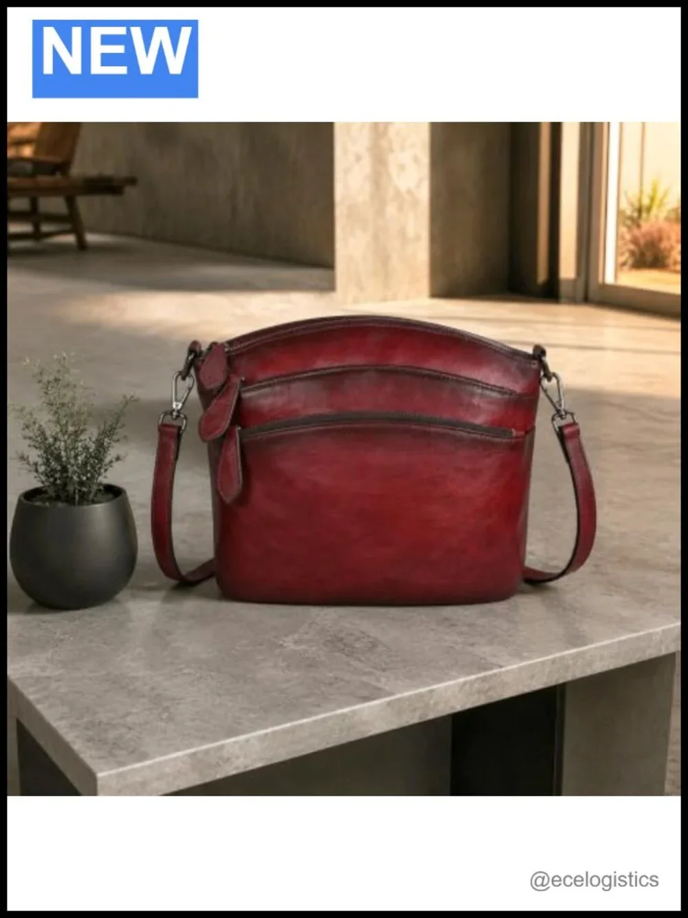 Vintage Crossbody Bag w/ Top Zippers Adjustable Strap
